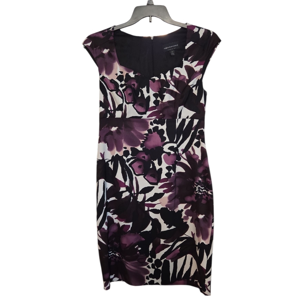 Connected Apparrel Purple Abstract Floral Mini Sheath Dress Size 14